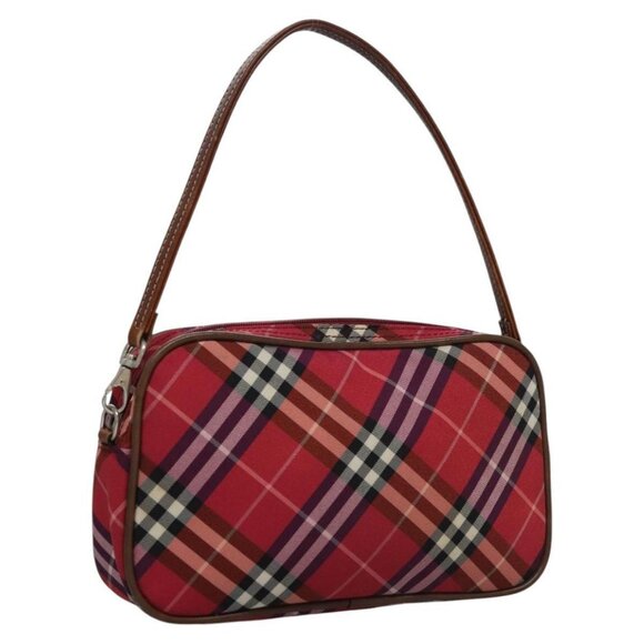 BURBERRY Nova Check Blue Label Accessory Pouch Nylon Red Brown Auth mr1139 - Picture 1 of 16